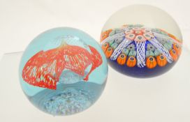 Millefiori glass paperweight and another by Caithness `Love Hearts`.