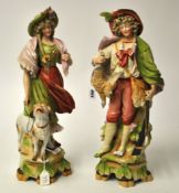 Pair of large porcelain Victorian figures, 42cm.