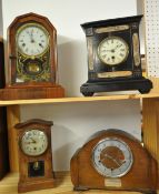 Four various traditional clocks including Victorian Jerome striking clock, Westminster chiming clock