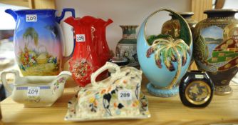 Quantity of various china including 20th century Satsuma vases, Smiths and Bentima mantle clocks,