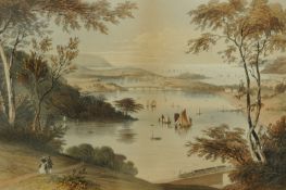 Early 19th century engraved print `The Laira, Catwater and Sound from Efford`.