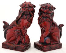 Royal Doulton Archive Burslem Artwares a pair of flambé Qinghai Fu Dogs, BA34, limited edition 153
