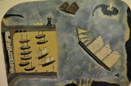 In the style of Alfred Wallis mixed media painting, 30cm x 40cm.