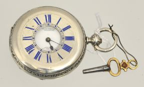 Swiss half hunter white metal pocket watch in unmarked case, the jewelled movement with