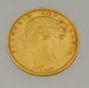 1849 Victoria Shield Back sovereign, V.F.
