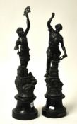 Quantity of various silver plated and brass metal wares t/w a pair of French spelter figures.