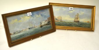 Pair of 19th/20th century gouache marine paintings, (off Portsmouth) indistinctly signed E.Rahine,