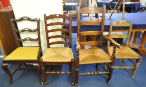 Two ladder back chairs and a mahogany framed dining chair (3)