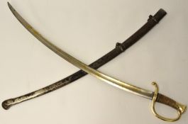 An early 19th century French cavalry sword, with single edged single fullered curved blade, with