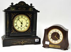 Late Victorian wood cased mantle clock t/w a Bakelite Smiths Enfield mantle clock (2).