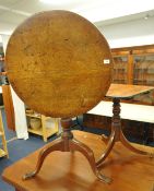 19th century mahogany circular tripod table and another tip up top table with rectangular top (2).