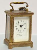 Miniature Matthew Norman carriage clock, 18cm, with key.