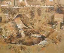 FRED YATES (1922-2008) mixed media gouache `The Watermill at Tintern`, 52cm x 62cm, signed.