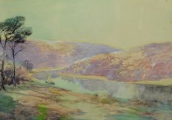 JOHN BARAGWANATH KING (1864-1939) watercolour, signed `The Winding Tamar` 46cm x 64cm.