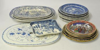 Collection of 19th century and later blue and white and other plates including Worcester Grainger