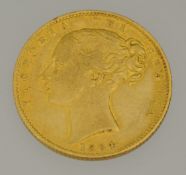1864 Victoria Shield Back sovereign, V.F. (surface marks).