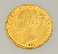 1853 Victoria Shield Back sovereign, G.V.F.