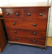Late Victorian heavy mahogany chest fitted with two short and three long drawers on cabriole legs,