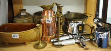 Large stoneware spirit barrel, 42cm t/w various items including brass ware, silver plated wares,