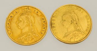 Two Victoria 1887 half sovereigns.