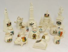 Various crested china ware (16) including Clifton Suffragette Votes for Women with Bodmin crest also