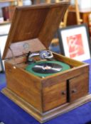 A Mead oak cased table top gramophone.