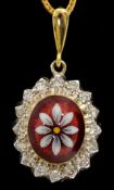 18ct gold enamel and diamond set pendant of floral design on gold chain with copy of original