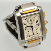 Gents Cartier stainless steel and gold Chronograph wrist watch, the case numbered BB15614.