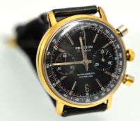 A Gents Frisson Chronograph Incabloc wrist watch with black dial in rolled gold