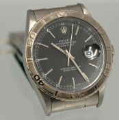 Gents steel Rolex Oyster perpetual Datejust Turnograph wristwatch, black baton dial with date,
