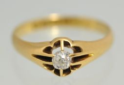18ct yellow gold solitaire ring set with old cut round diamond, size R