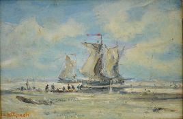 SARAH LOUISE KILPACK (1839-1909) oil on board `Fishing Boats` signed, 12cm x 17cm