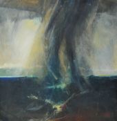 RICHARD LANNOWE HALL (Current St.Ives artist) mixed media `Squall off the Scilly Isles` 2006, 58cm x