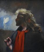 ROBERT LENKIEWICZ (1941-2002) oil on canvas `Self Portrait with Swan`, signed to verso and inscribed