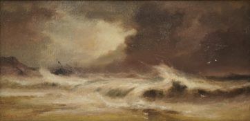 SARAH LOUISE KILPACK (1839-1909) oil on board `Shipwreck in Stormy Seas` signed, 19cm x 38cm