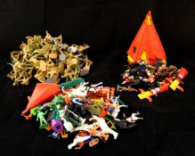 Collection of plastic assorted soldiers including Timpo and Britain`s, lead farm animals and