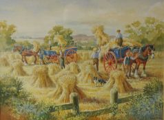 Andrew Miller watercolour `Harvest Time circa 1940`s
