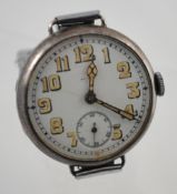 Gents silver circular wrist watch with arabic numerals