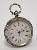 Continental silver fob watch stamped .800 with gilt and enamel dial (not working)