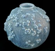 Lalique glass globular `Mistletoe` vase embossed signature R.Lalique, 19cm tall