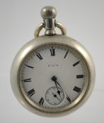 Elgin open face pocket watch with sub second dial (lacks glass)