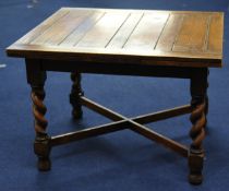 Various oak furniture circa 1920 including draw leaf table with barley twist legs, five dining