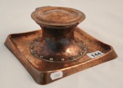 Large Art and Crafts copper inkstand, indistinct impressed mark JBC , 18cm square