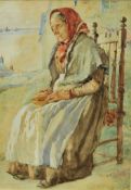 WALTER LANGLEY (1852-1922) watercolour, `Quiet Thoughts` signed lower right, 25cm x 18cm