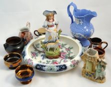 Various Victorian and later china including copper lustre, Sylvac, 19th century blue and white