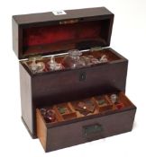 Victorian mahogany cased Apothecary`s box fitted with various bottles and recessed brass military