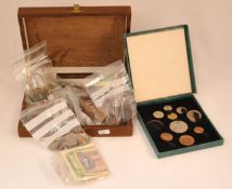 1951 Festival of Britain coin set, and a box of various general and English coins and banknotes