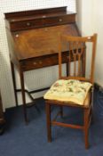 A mahogany and inlaid bureau circa 1900 t/w a side chair, 76cm