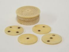 Small ivory box of four whist? Markers