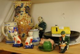 Various china including Honiton pottery jug, large Art pottery vase, various figures, ornaments